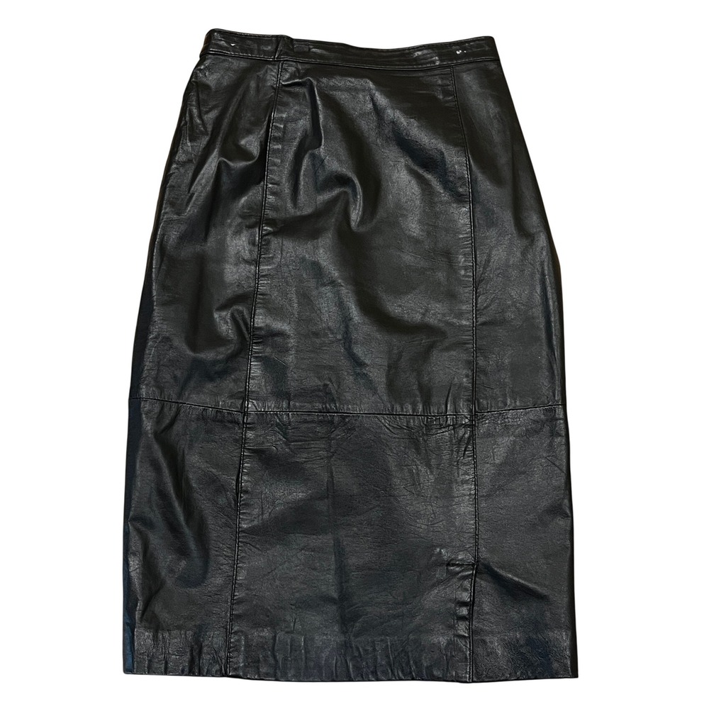 Vintage 90s Comint Black Leather Pencil Skirt High Waist 9/10 Gothic Chic Edgy